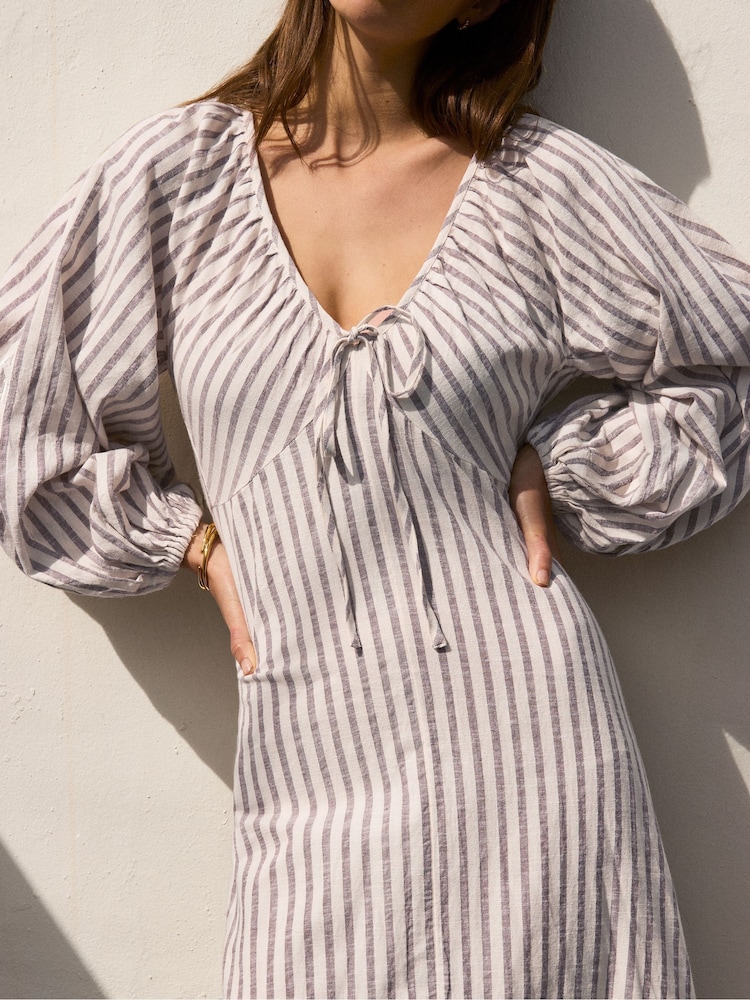 Ro&Zo Brown Petite Stripe Cotton Tie Front Dress - Image 2 of 6
