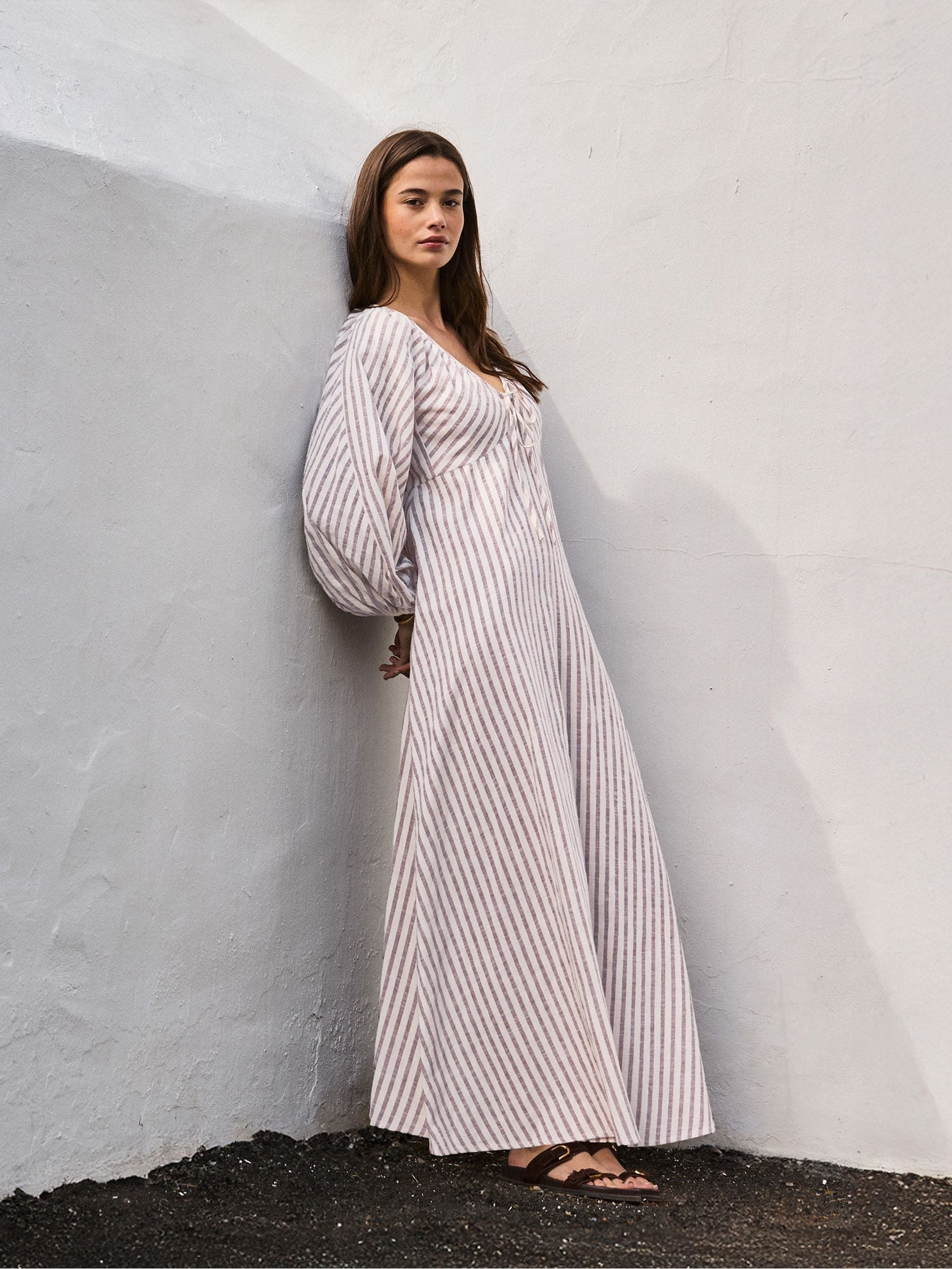Buy Ro&Zo Brown Stripe Cotton Tie Front Dress from the Next UK