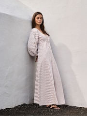 Ro&Zo Brown Stripe Cotton Tie Front Dress - Image 1 of 6
