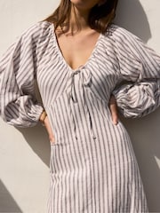 Ro&Zo Brown Stripe Cotton Tie Front Dress - Image 2 of 6