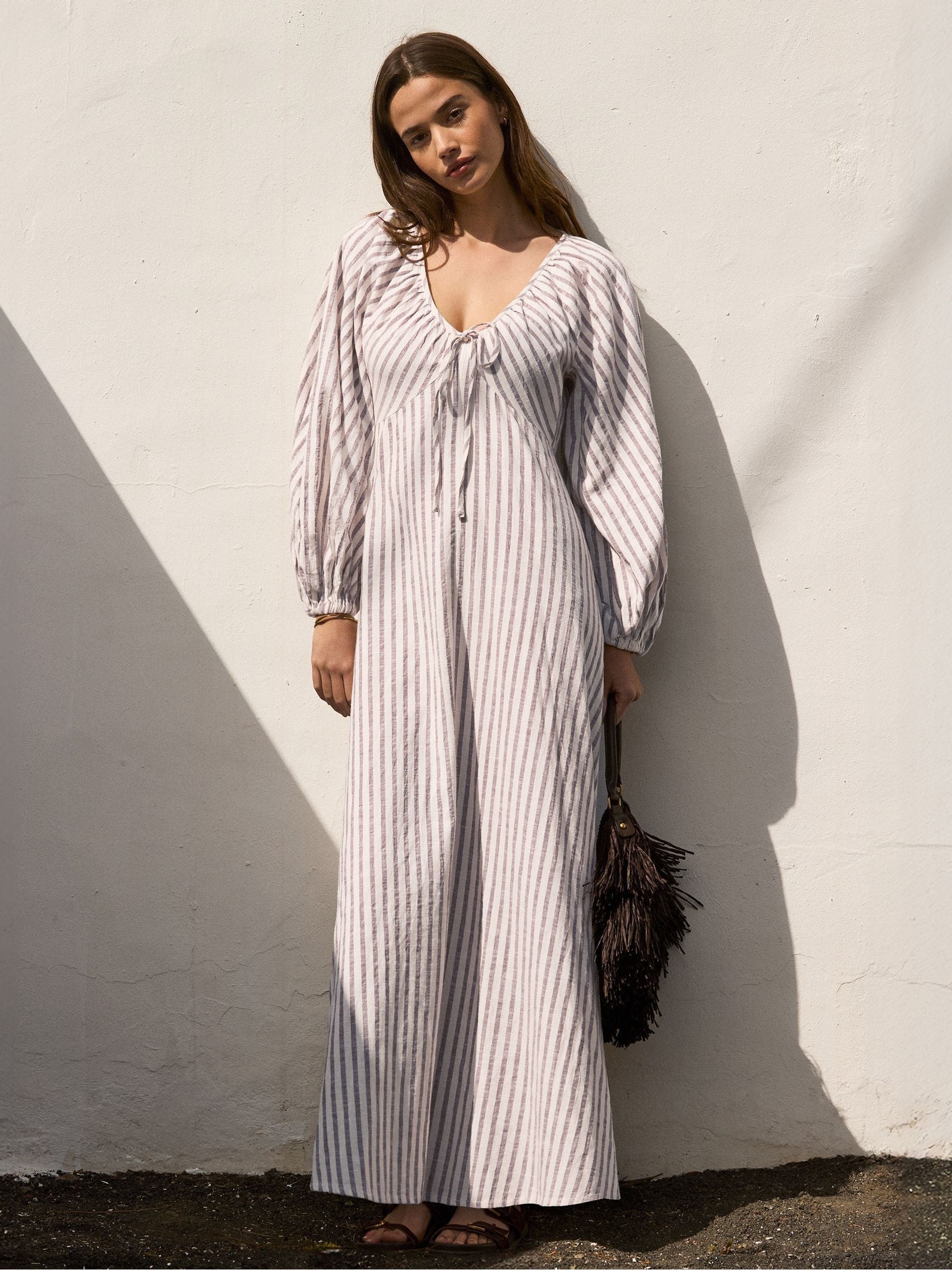Buy Ro&Zo Brown Stripe Cotton Tie Front Dress from the Next UK