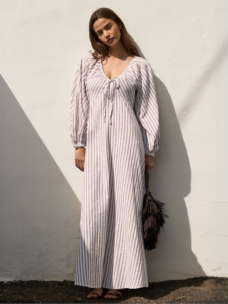 cotton tie front dress Womens Ro&Zo Brown Stripe Cotton Tie Front Dress US 4