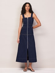 Ro&Zo Blue Denim Zip Front Midi Dress - Image 3 of 6