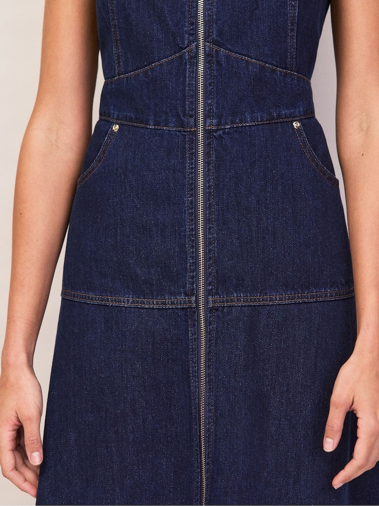 Ro&Zo Blue Denim Zip Front Midi Dress - Image 6 of 6