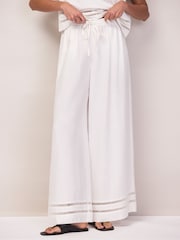 Ro&Zo White Petite Ladder Trim Linen Blend Wide Leg Trousers - Image 4 of 7