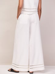 Ro&Zo White Petite Ladder Trim Linen Blend Wide Leg Trousers - Image 5 of 7