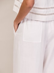 Ro&Zo White Petite Ladder Trim Linen Blend Wide Leg Trousers - Image 7 of 7
