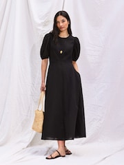 Ro&Zo Black Cotton Voile Seam Waist Dress - Image 3 of 6