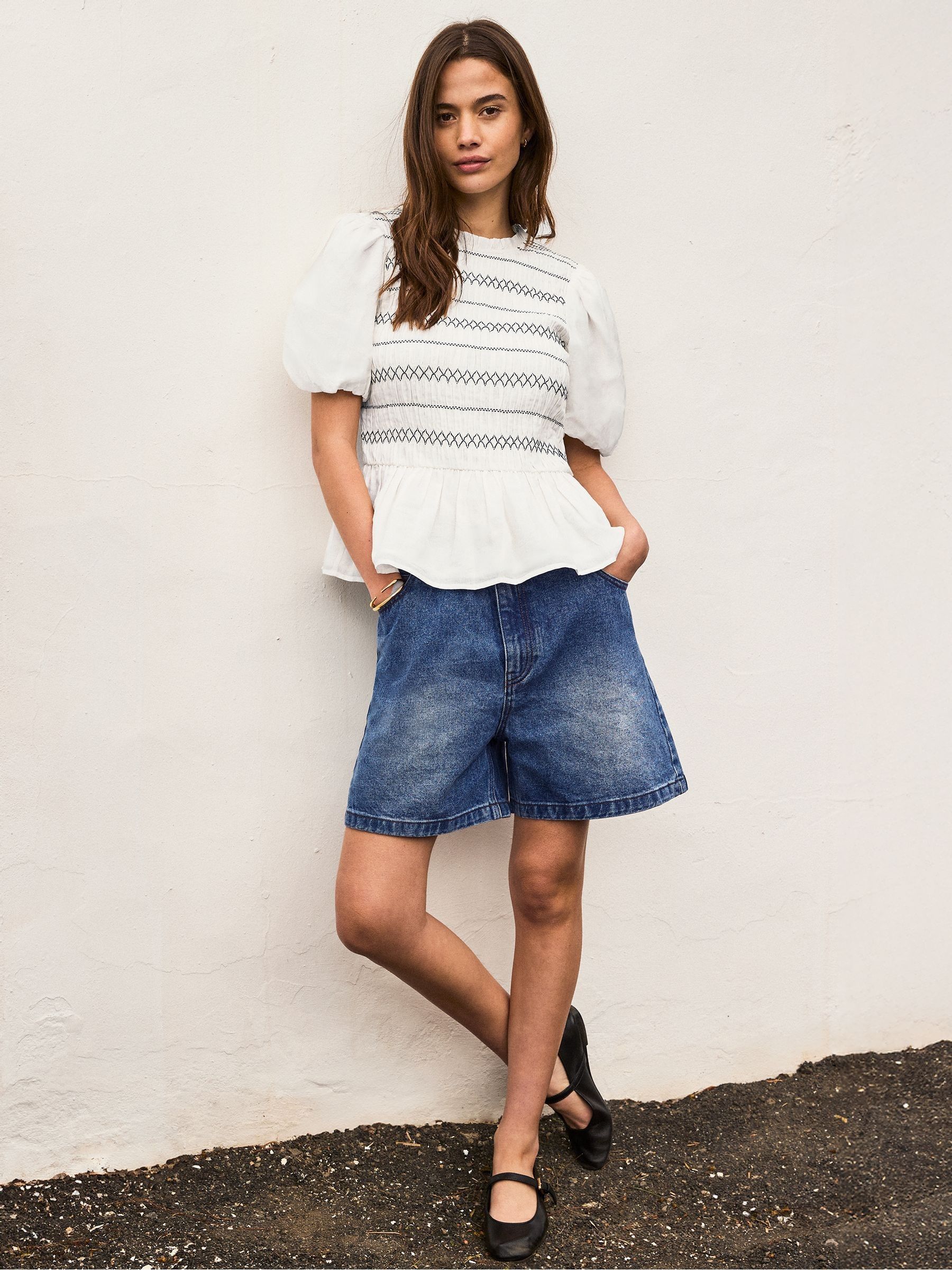 Buy Ro&Zo White Cotton Voile Shirred Bodice Top from Next USA