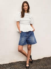 Ro&Zo White Cotton Voile Shirred Bodice Top - Image 3 of 8