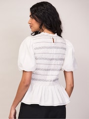 Ro&Zo White Cotton Voile Shirred Bodice Top - Image 7 of 8
