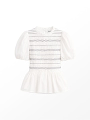 Ro&Zo White Cotton Voile Shirred Bodice Top - Image 8 of 8