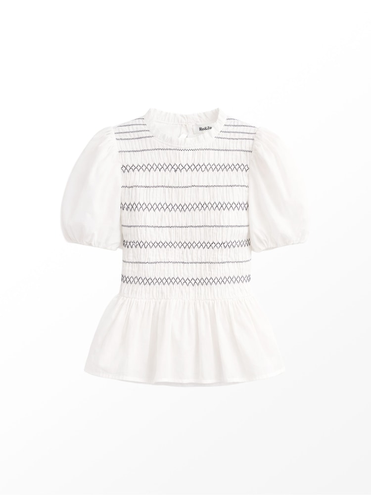 Ro&Zo White Cotton Voile Shirred Bodice Top - Image 8 of 8