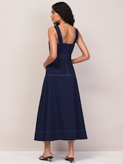 Ro&Zo Blue Petite Denim Zip Front Midi Dress - Image 5 of 6
