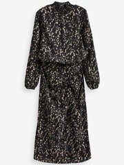 AX Paris Printed High Neck Split Skirt Black And Beige Midi Dress - Image 4 of 4