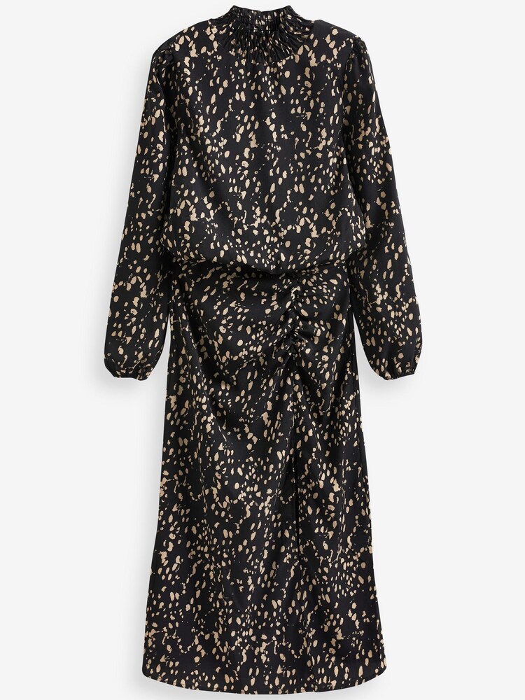 AX Paris Printed High Neck Split Skirt Black And Beige Midi Dress - Image 4 of 4