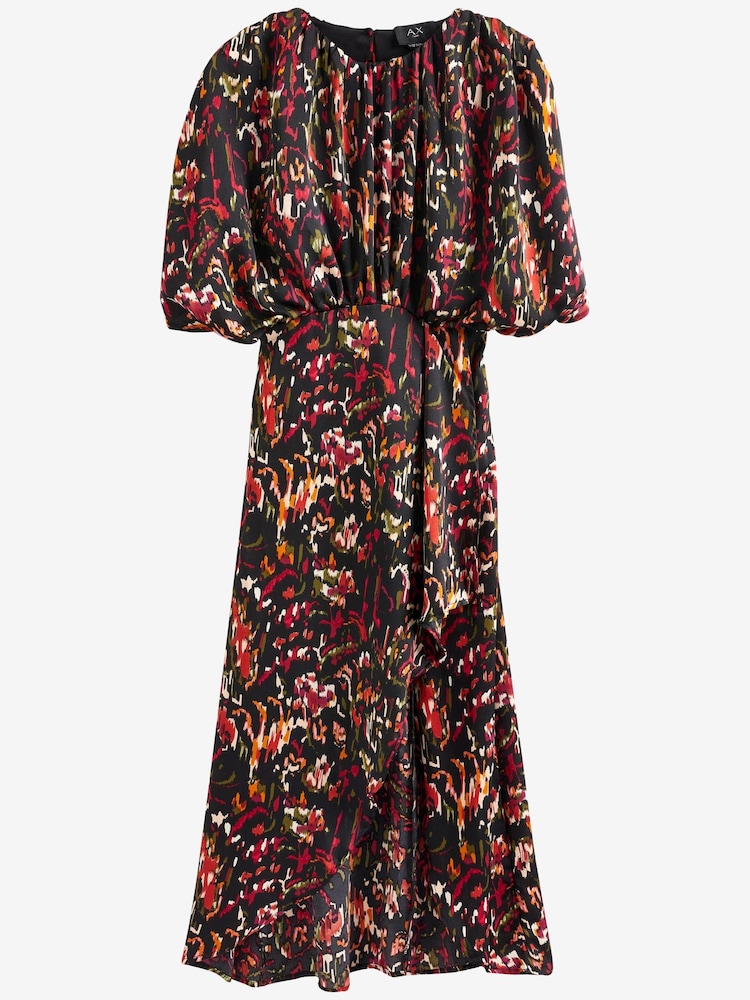 AX Paris Multi Print Batwing Top Wrap Skirt Black Midi Dress - Image 3 of 3