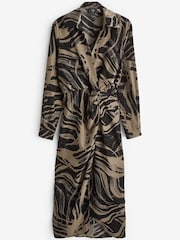 AX Paris Print Wrap Collared Black and Khaki Midi Dress - Image 5 of 5