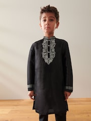 Black Embroidered Kurta (3mths-16yrs) - Image 1 of 4