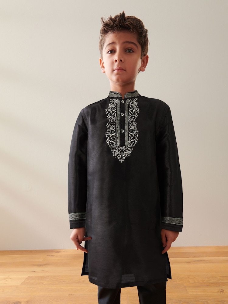 Black Embroidered Kurta (3mths-16yrs) - Image 1 of 4 Black Embroidered Kurta (3mths-16yrs) - Image 1 of 4