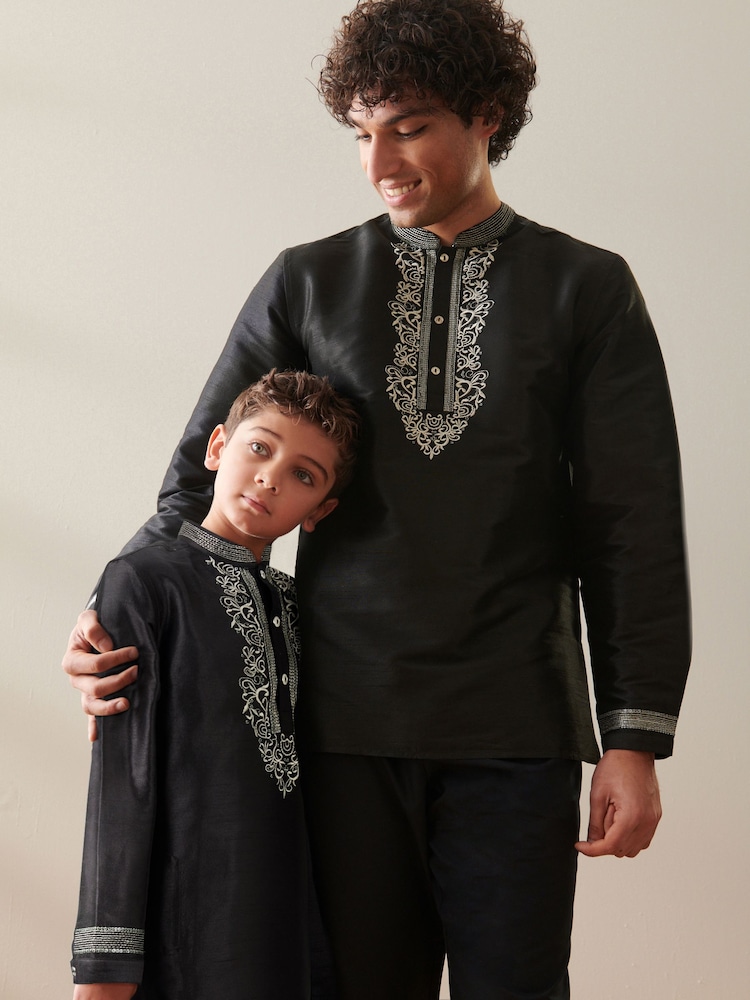 Black Embroidered Kurta (3mths-16yrs) - Image 2 of 4 Black Embroidered Kurta (3mths-16yrs) - Image 2 of 4