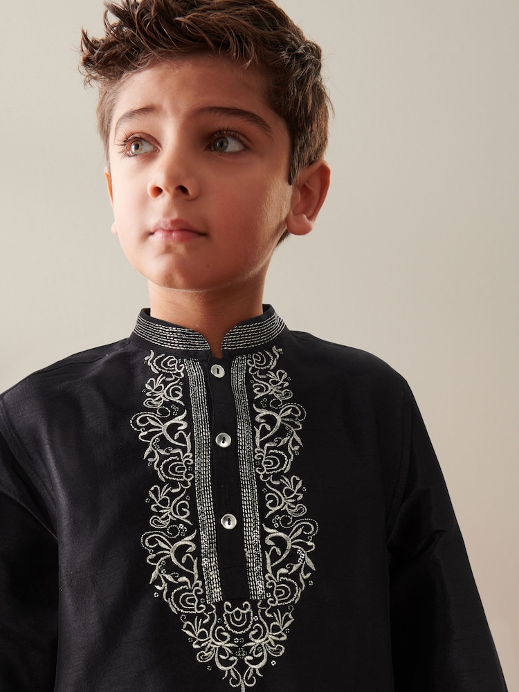 Black Embroidered Kurta (3mths-16yrs) - Image 4 of 4 Black Embroidered Kurta (3mths-16yrs) - Image 4 of 4