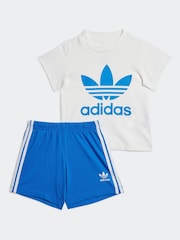 adidas Originals White/Blue Infant Trefoil 100% Cotton T-Shirt and Shorts Set - Image 1 of 6