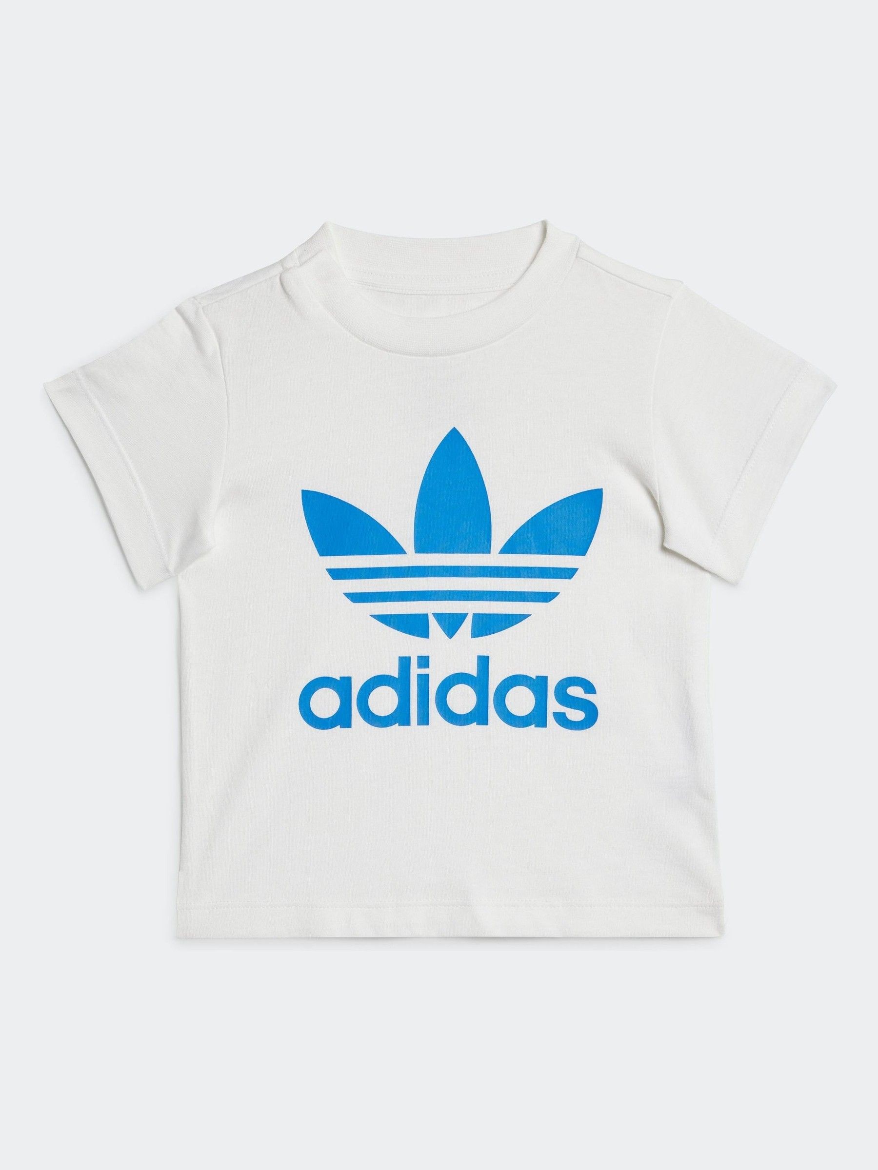 adidas Originals White Blue Infant Trefoil 100 Cotton T Shirt and Shorts Set