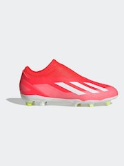 adidas Red/White Football X Crazyfast League Laceless Firm Ground Kids Boots - Image 1 of 10