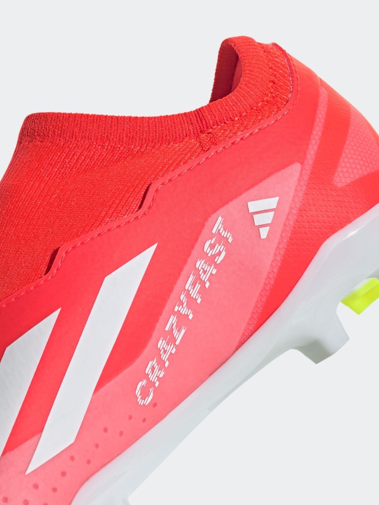 adidas Red/White Football X Crazyfast League Laceless Firm Ground Kids Boots - Image 10 of 10