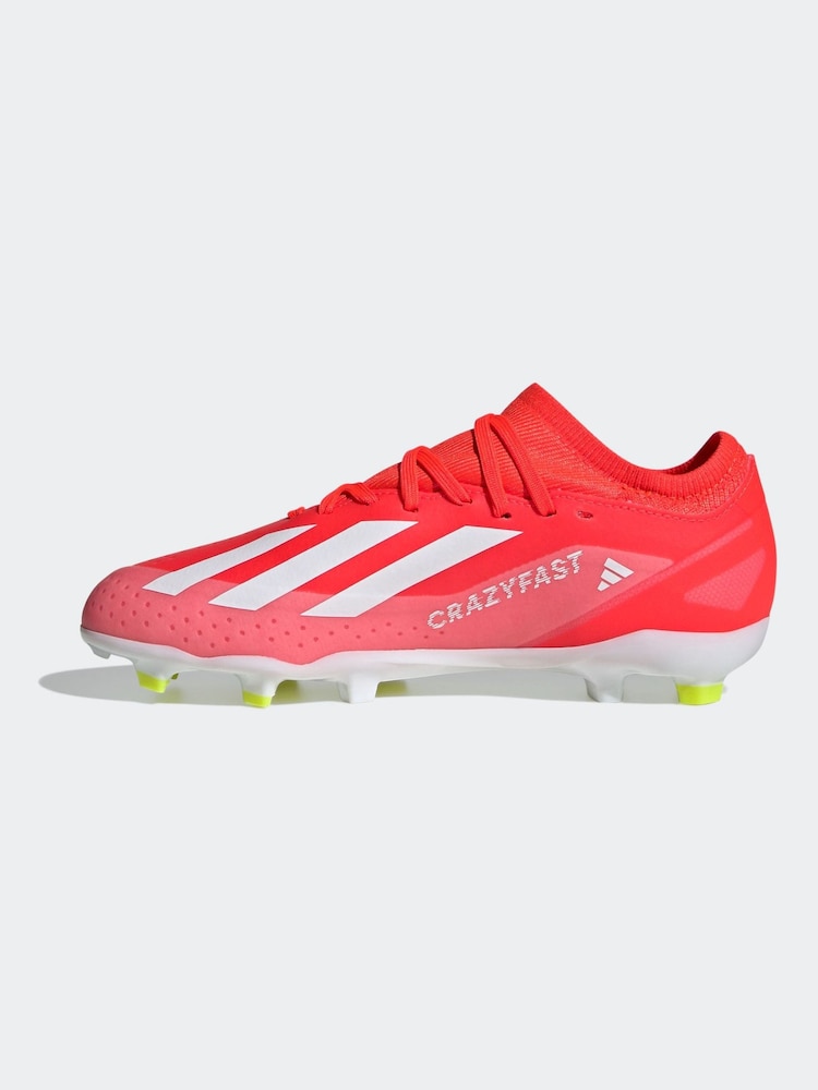 adidas Red/White Football X Crazyfast League Firm Ground Kids Boots - Image 2 of 10