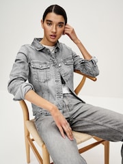 Grey Cropped Denim Jacket - Image 1 of 7