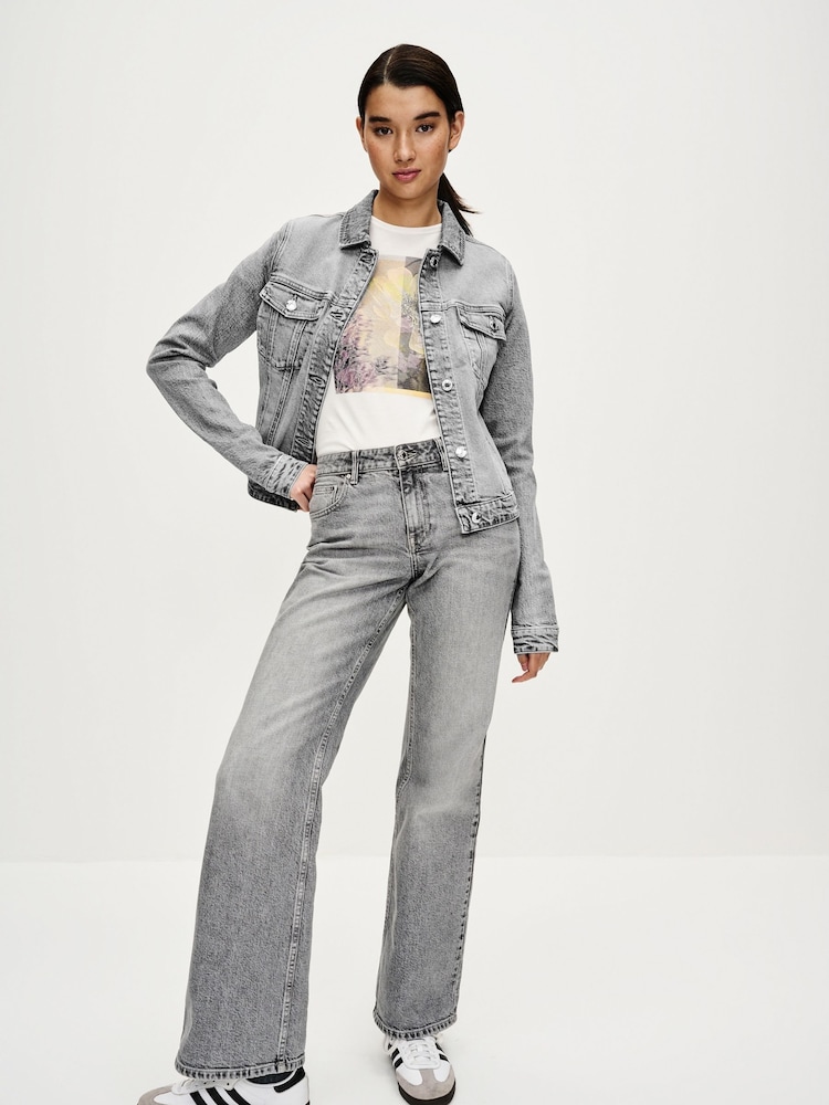 Grey Cropped Denim Jacket - Image 2 of 7