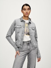 Grey Cropped Denim Jacket - Image 4 of 7