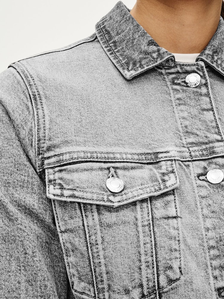 Grey Cropped Denim Jacket - Image 5 of 7