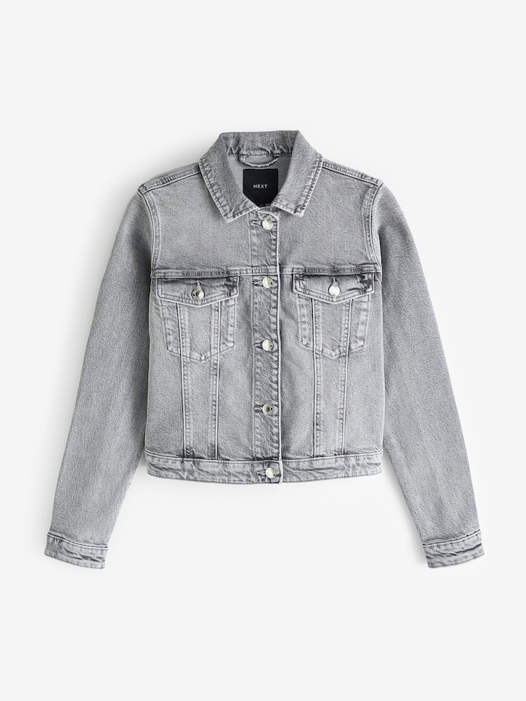 Grey Cropped Denim Jacket - Image 6 of 7
