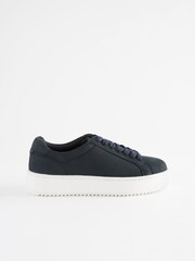 Navy Blue Lace Up Leather Smart Trainers - Image 2 of 5