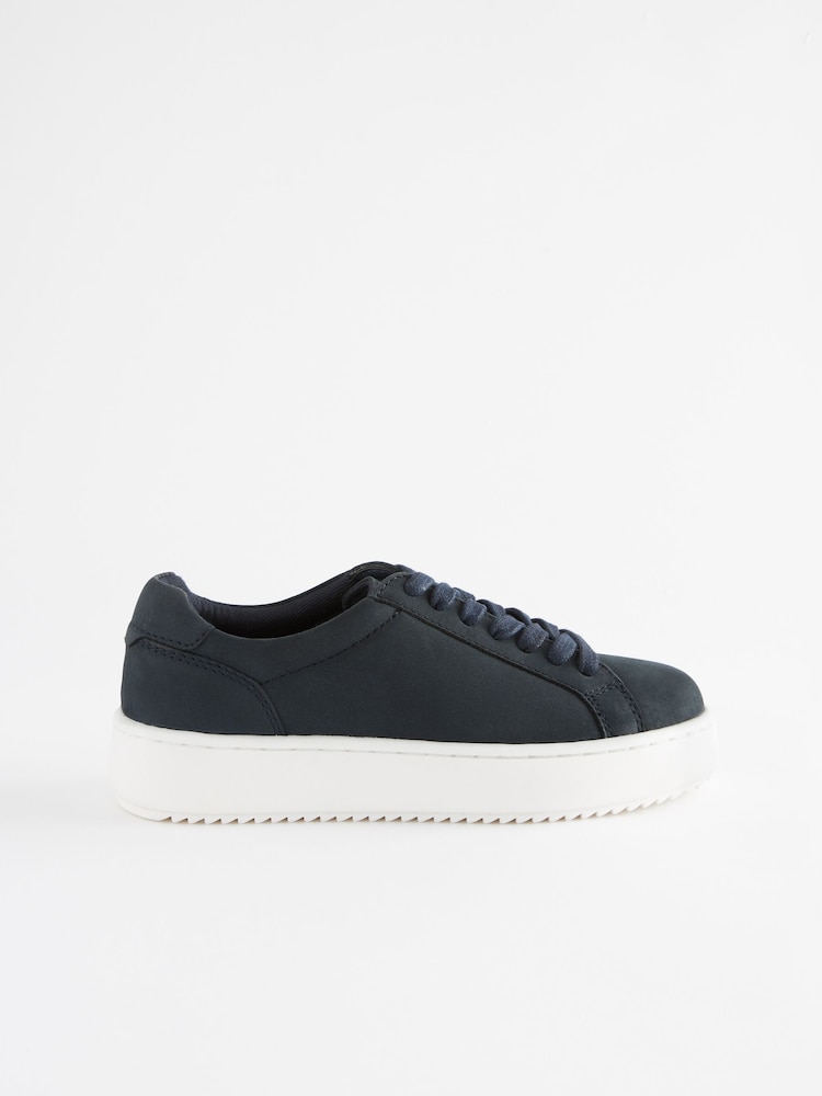 Navy Blue Lace Up Leather Smart Trainers - Image 2 of 5
