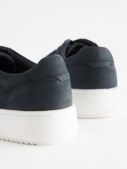 Navy Blue Lace Up Leather Smart Trainers - Image 3 of 5
