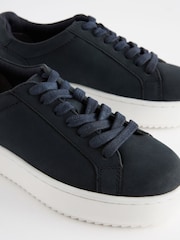 Navy Blue Lace Up Leather Smart Trainers - Image 5 of 5