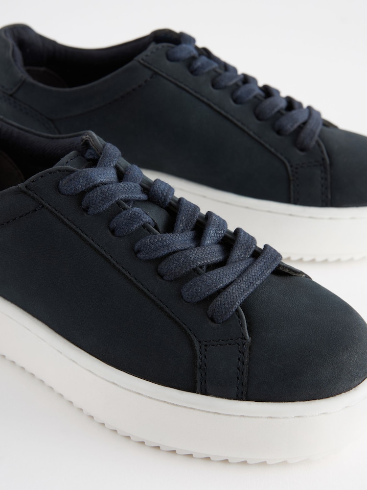 Navy Blue Lace Up Leather Smart Trainers - Image 5 of 5