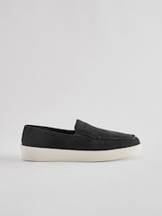 Black Contrast Sole Leather Loafers - Image 2 of 5