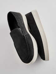 Black Contrast Sole Leather Loafers - Image 3 of 5
