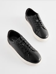 Black Leather Smart Lace-Up Trainers - Image 1 of 5