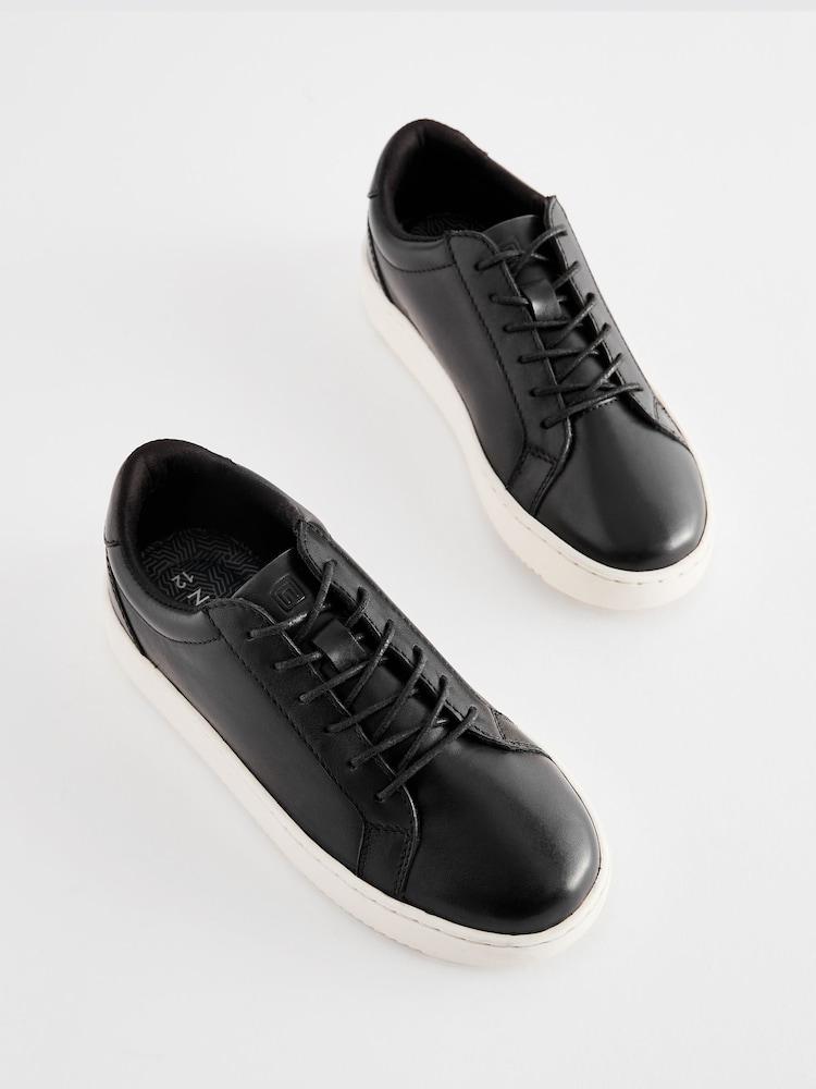 Black Leather Smart Lace-Up Trainers - Image 1 of 5