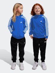 adidas Blue/Black Sportswear Essentials 3-Stripes Shiny Tracksuit - Image 2 of 8