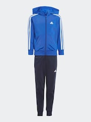 adidas Blue/Black Sportswear Essentials 3-Stripes Shiny Tracksuit - Image 3 of 8