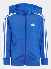 adidas Blue/Black Sportswear Essentials 3-Stripes Shiny Tracksuit - Image 4 of 8
