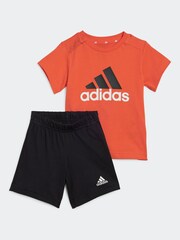 adidas Red/Black Sportswear Essentials Organic Cotton T-Shirt And Shorts Set - Image 1 of 6