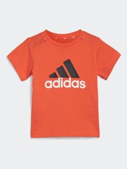 adidas Red/Black Sportswear Essentials Organic Cotton T-Shirt And Shorts Set - Image 2 of 6